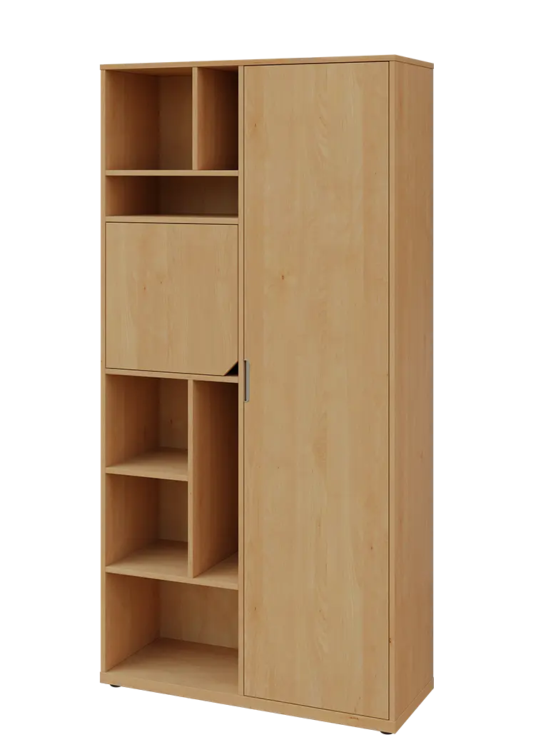 KSR6-83 P skříň šatní, 1x výsuvné ramínko, dvířka, niky, 2053x1022x400 mm, provedení pravé, javor horský